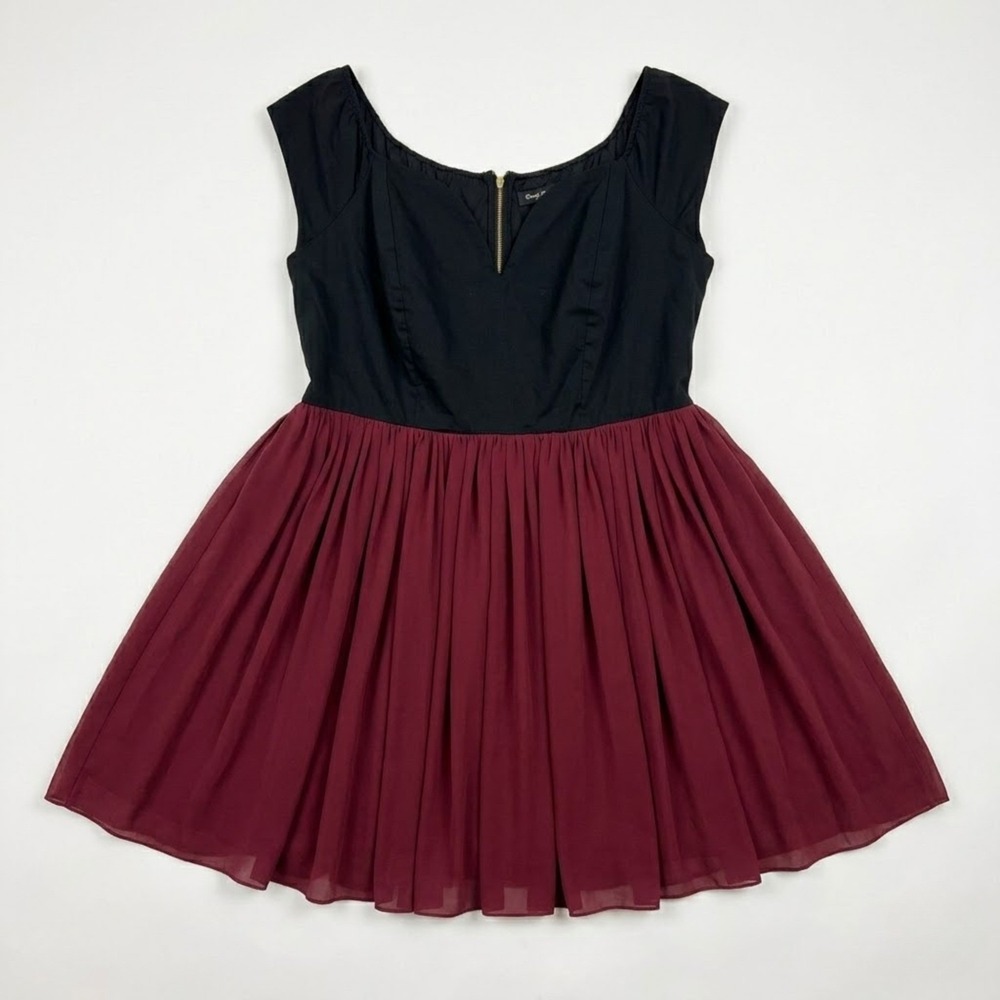 Simply Be‎ Fit Flare Dress Womens 20 Black Cranberry Chiffon Skirt Gothcore